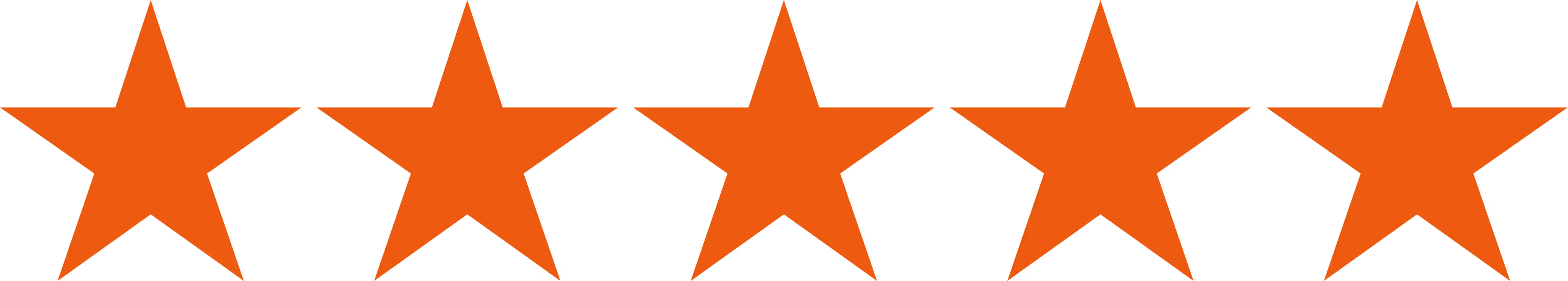 Five solid orange stars arranged in a horizontal line.