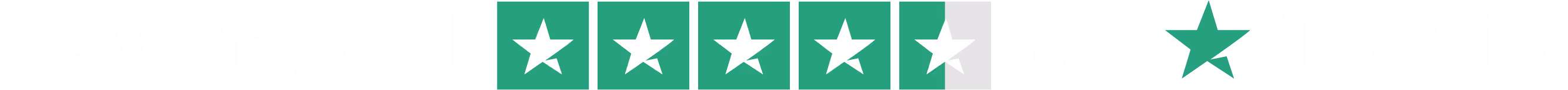 Trustpilot five-star rating graphic showing four full green stars and one half green star.
